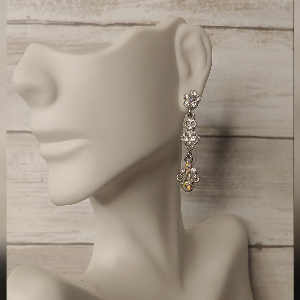 Silver tone studded dangle earrings
